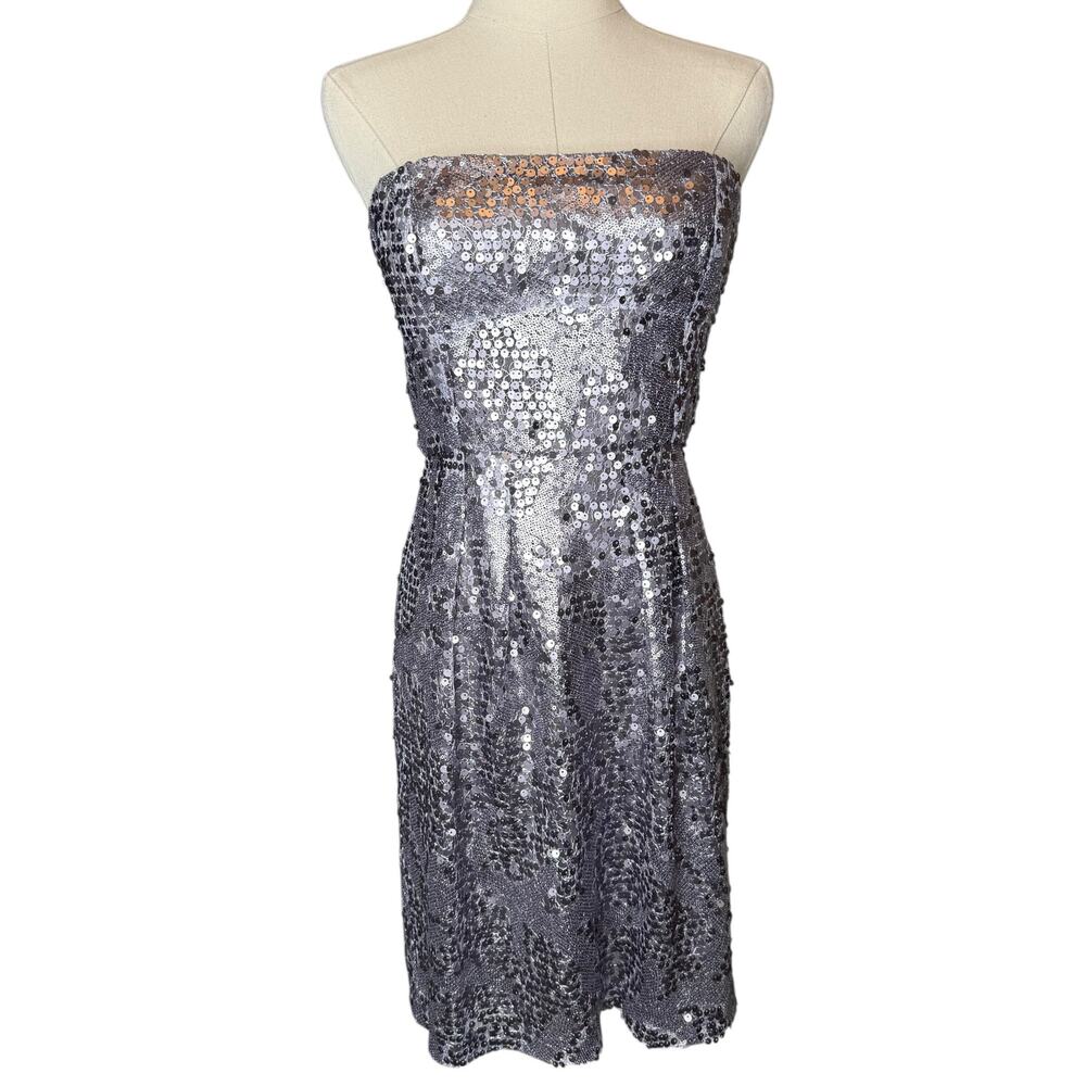 BCBGMaxAzria Carole Sequin Strapless‎ Mini Party Dress y2k Retro Lilac Mist sz 4